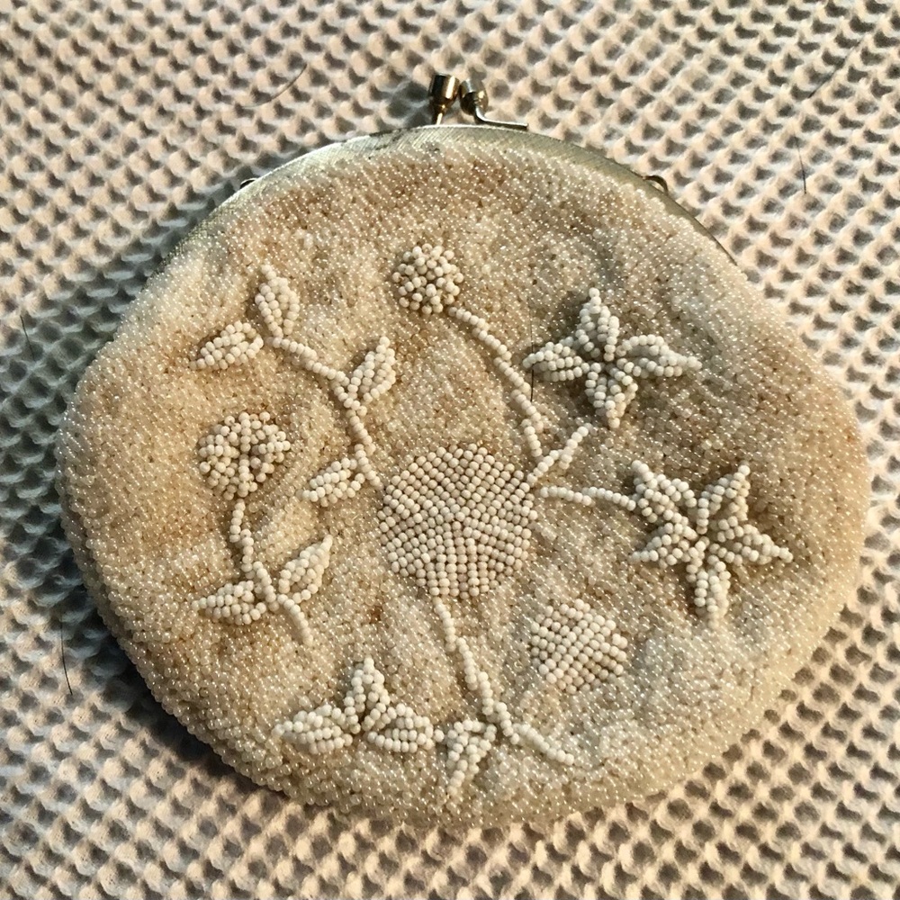 Vintage White Beaded Evening Clutch Bag